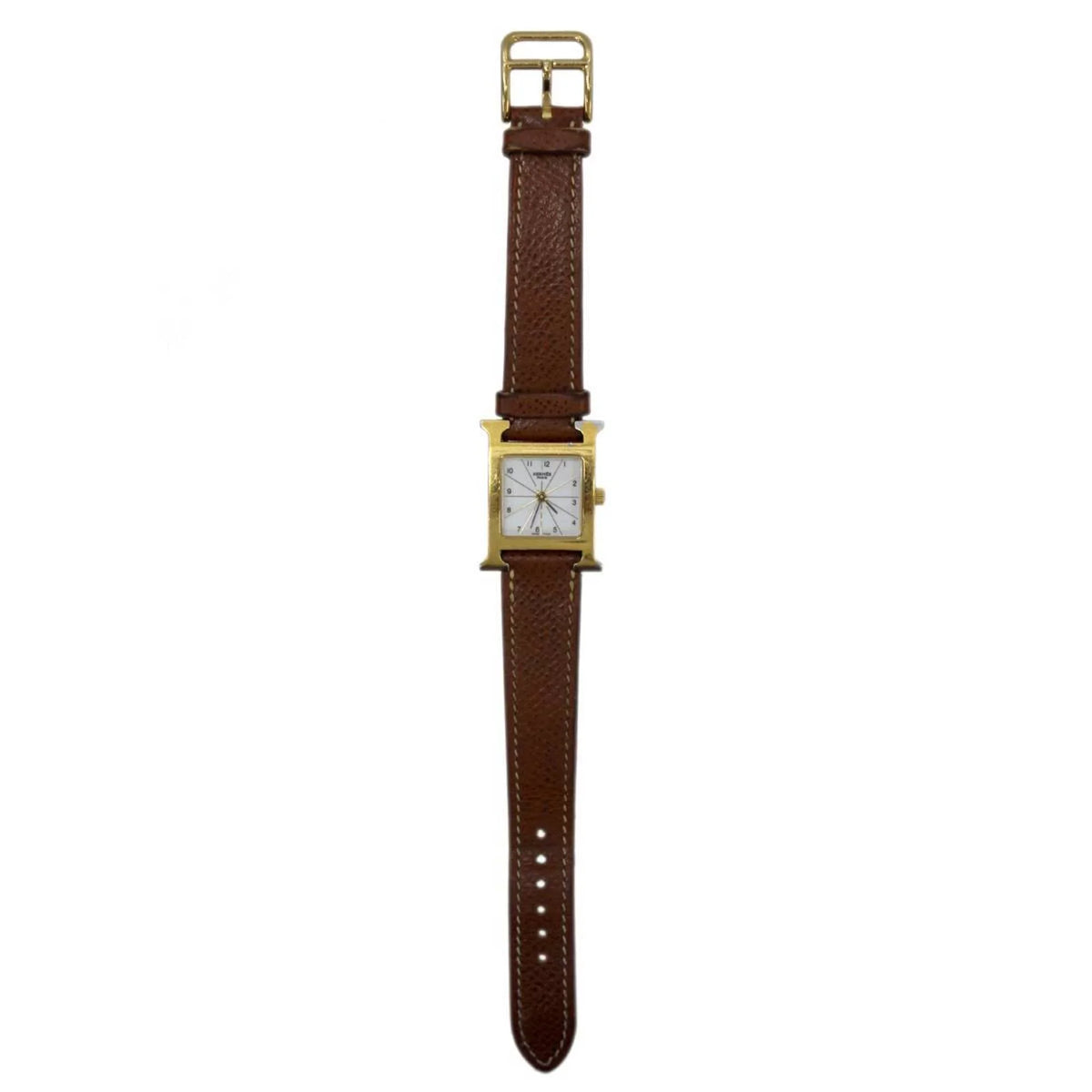 White H Dial: x Gold Ladies Hermes HH1.201 □G Quartz HERMES Brown (Good) Watch Pre-Owned