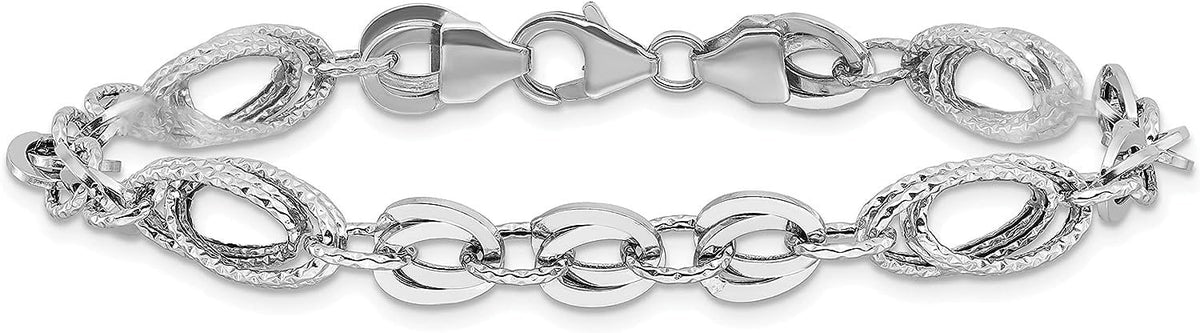 Oval Diamonds - 7.75"- Polished 14k & Italy White In Link Fancy Made Avariah Bracelet Gold Textured