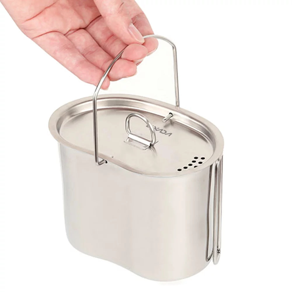 '- Set Steel Cup with Wood Pot and Camping for Stainless Survival Kitchenware Hanging Lixada Stove Canteen