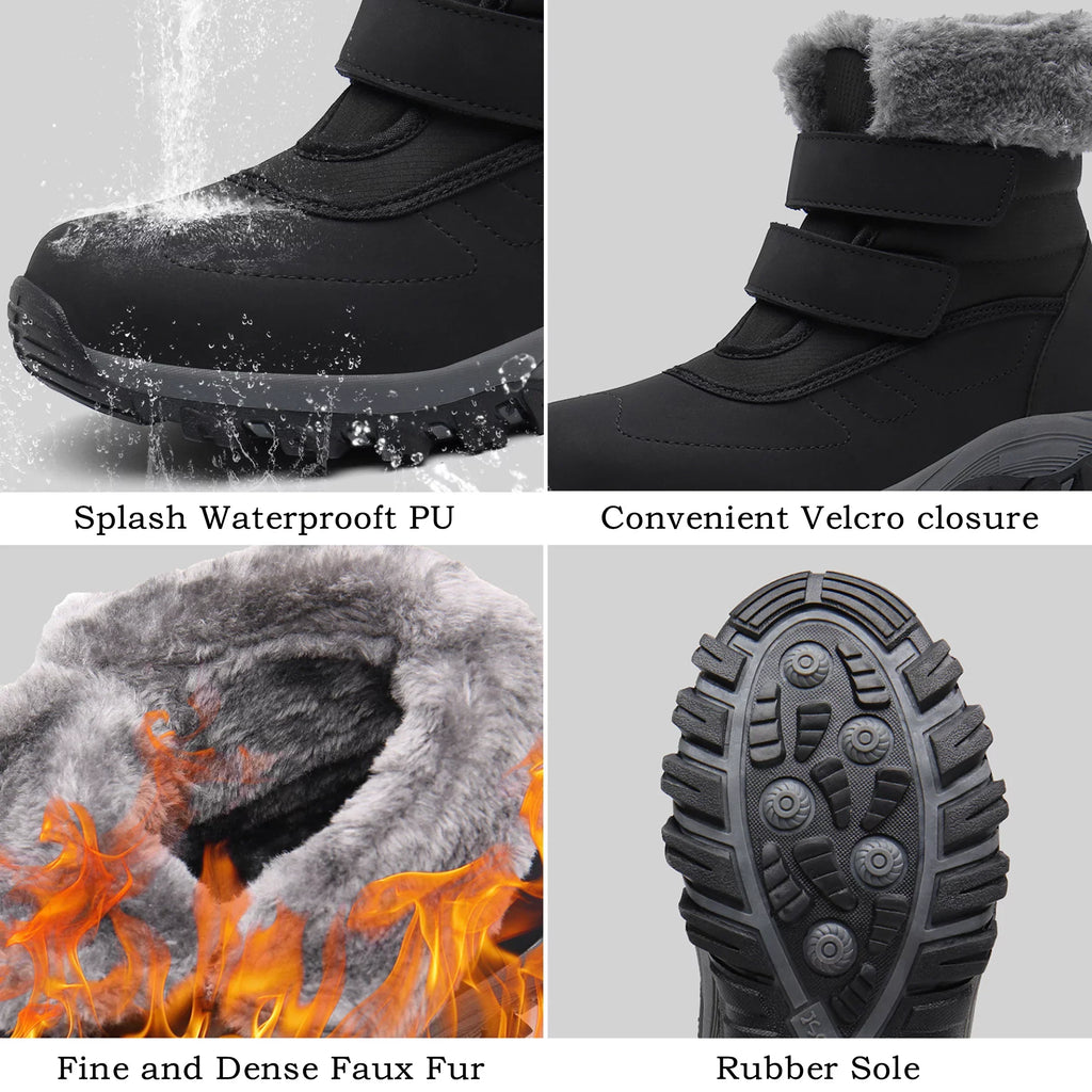 Women's Hook Winter Outdoor Warm Fur Thickened Lined Faux Snow Waterproof Booties Shoes Boots and Walking Loop