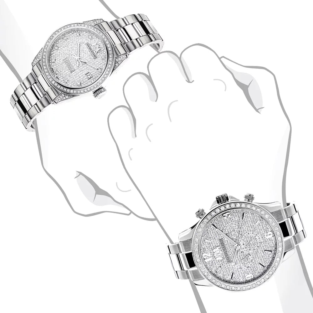 Hers Diamond Watch Stainless Watches: His and Steel 3.5ct Set