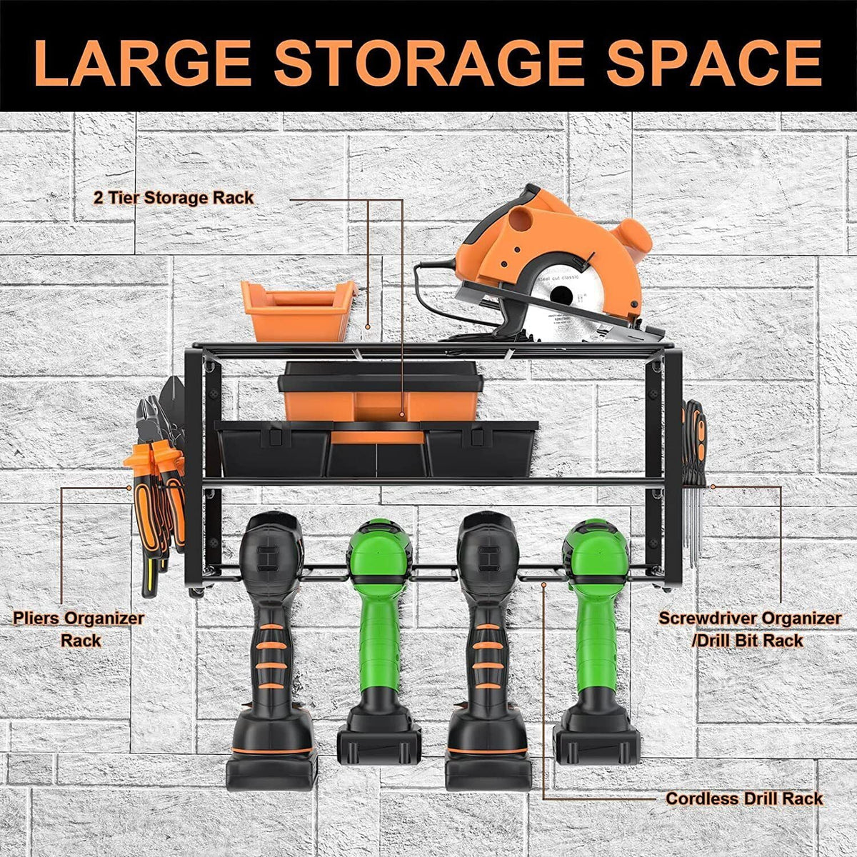 Holder, Power Organizer Cordless Wall-Mounted 2PCS Drill Tool Rack Duty Heavy