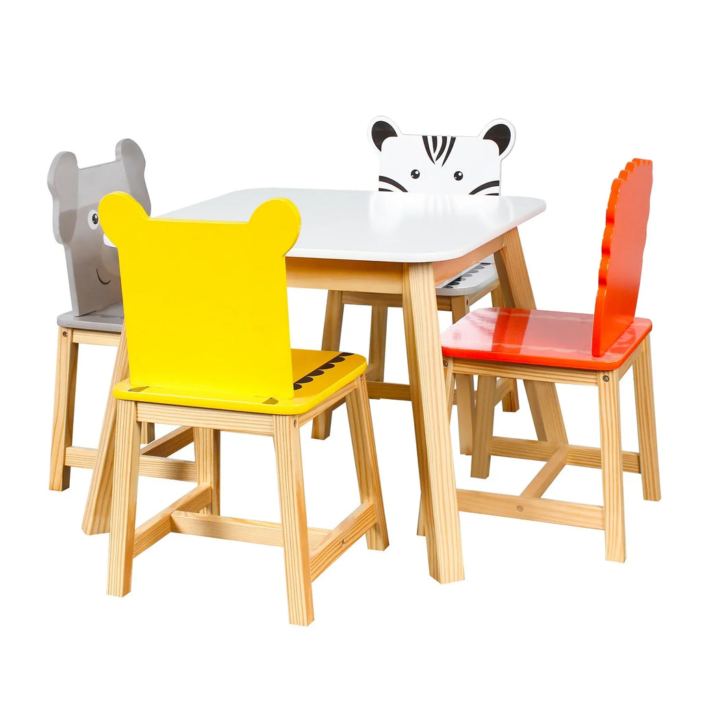 Chair Table Table Table 4 Wood 5 Drawing Kids and Cartoon Animals Toddler Learning for Playing Piece with Kids White Set Crafts Chairs Set