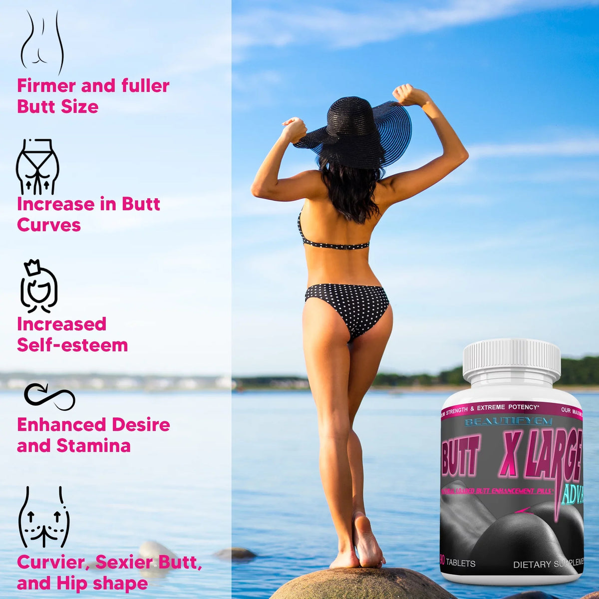 Herbs Vitamins, Amino 90 and Butt Tablets Minerals, Acids. X-L-ADVANCE BUTT Bigger Get Booty Formula. and Buttocks Supplements.