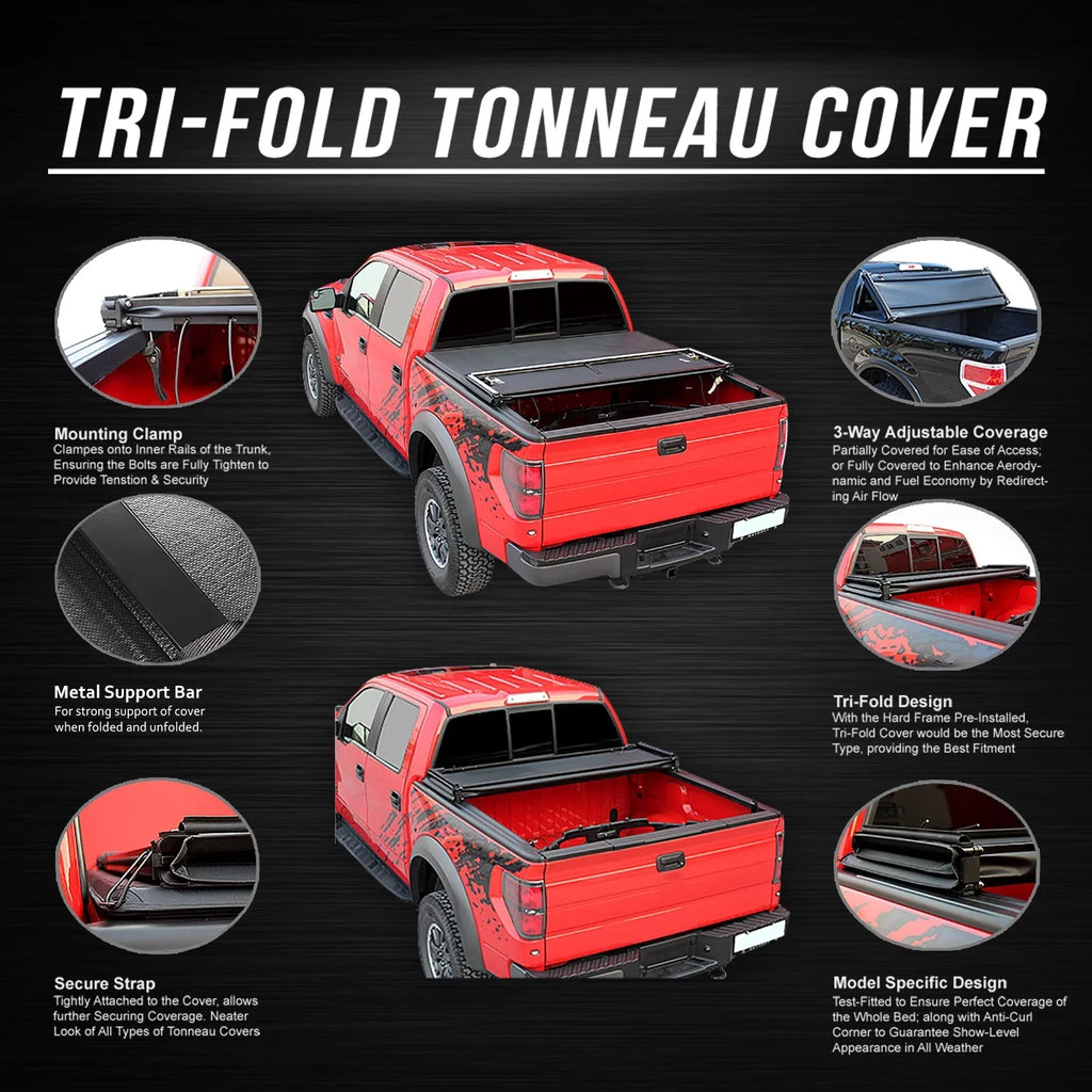 Ford 5Ft Short DNA Motoring Black Frame 2019 TTC-TRISOFT-090 Ranger 20 Cover -Fold Vinly For Tonneau Top Adjustable Soft Trunk Aluminum 2021 Matte Tri to Bed