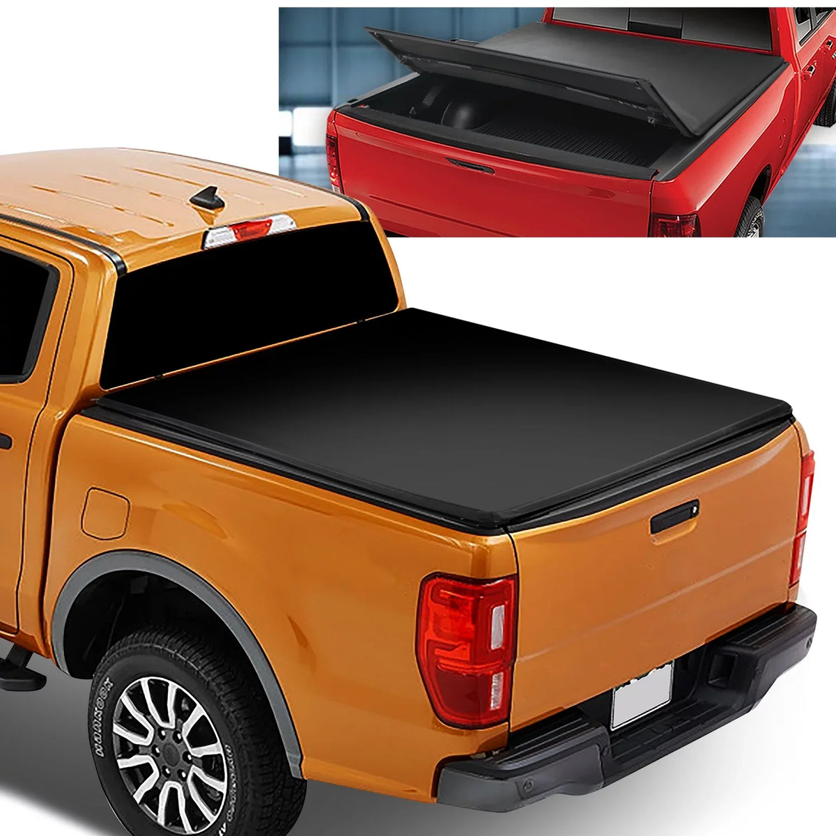 Ford 5Ft Short DNA Motoring Black Frame 2019 TTC-TRISOFT-090 Ranger 20 Cover -Fold Vinly For Tonneau Top Adjustable Soft Trunk Aluminum 2021 Matte Tri to Bed