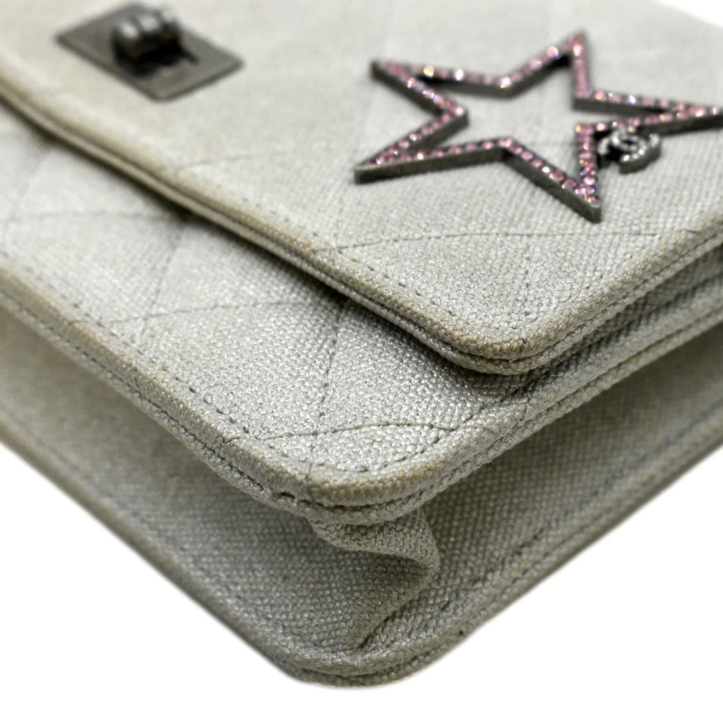 WOC Bag Reissue Crossbody Space Light Canvas Grey Pre-Owned CHANEL Quilted Charm 2.55 Classic