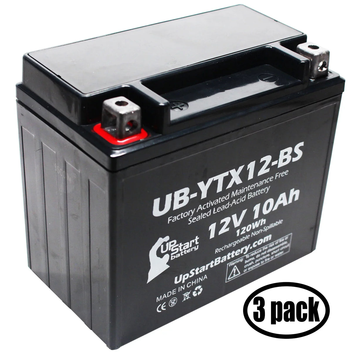 12V, Replacement 2003 1000 Battery Factory Battery Motorcycle CC UB-YTX12-BS UpStart Free, Maintenance 10Ah, GSX-R1000 for - Suzuki 3-Pack Activated,