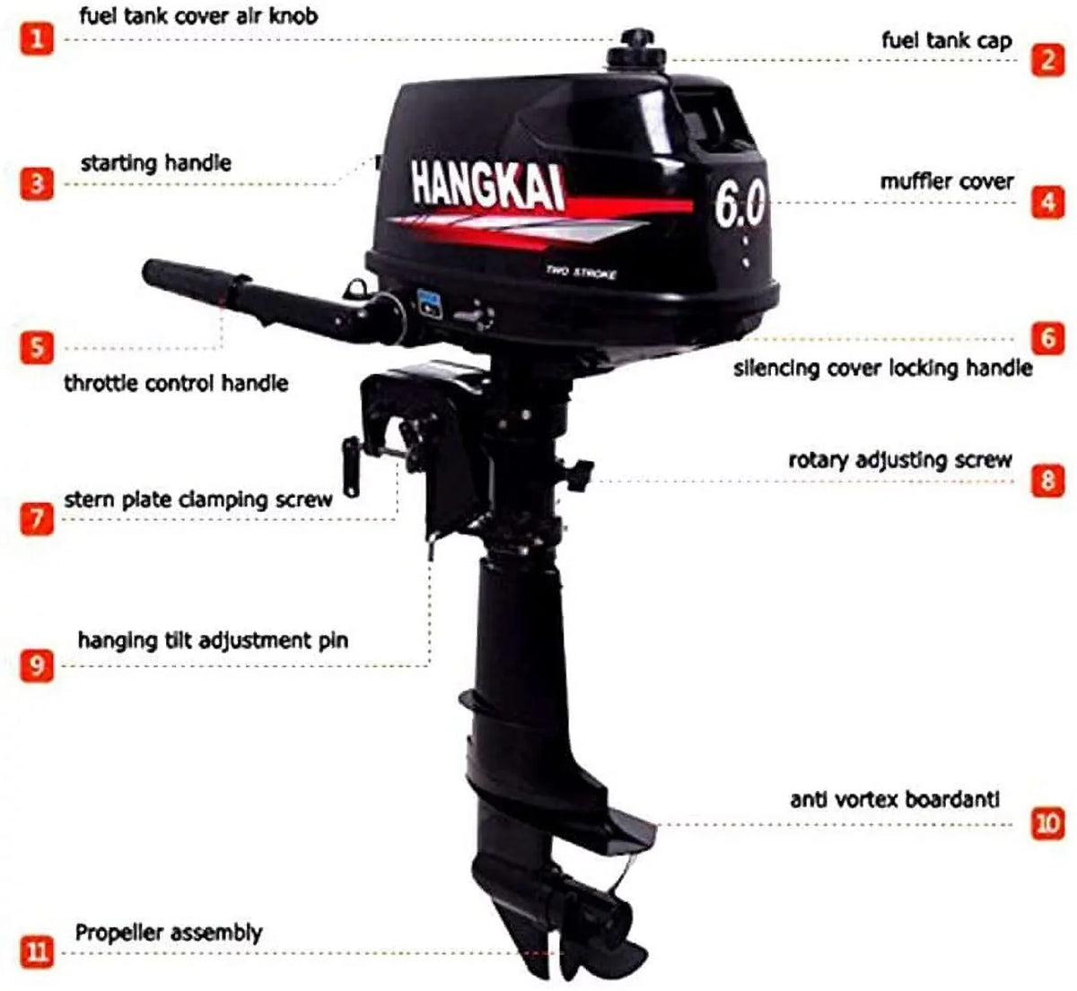 Durable Moto Water 2-Stroke CDI 6HP Aluminum Inflatable Cast Construction Fishing Boat FETCOI Cooling Outboard System Engine