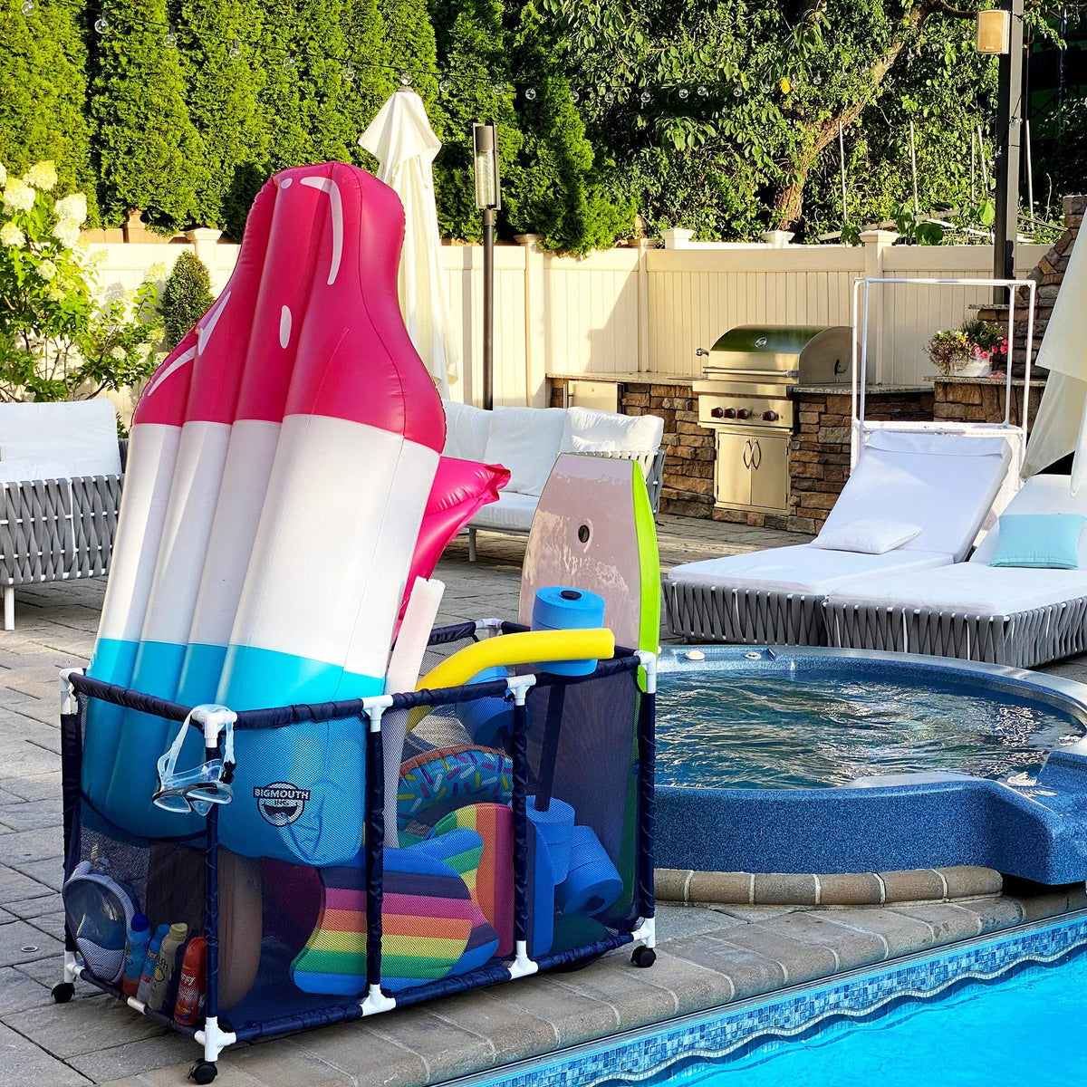 Balls 25" Kids Organizer L Floats Blue 563009 Pool / 28" Toys, and Rolling Equipment H), Height, Storage Holder, x Mesh Bin, White Large, Style Noodles W (43" x
