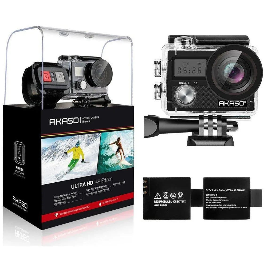 4K Full (Black) Waterproof Brave Sports Camera AKASO with Action Wi-Fi 20MP HD 4