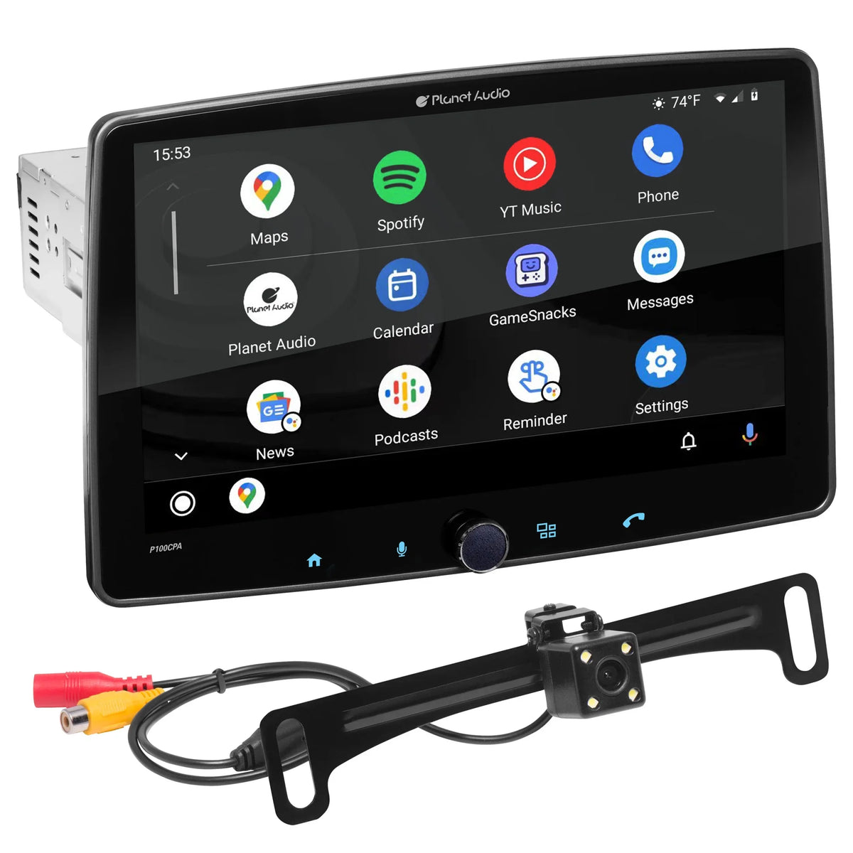 Camera Stereo AM/FM No Din, Auto, Bluetooth, Android CD Apple Backup - Touchscreen, Inch Radio Single CarPlay, Car Receiver, P100CPAC DVD Audio Planet Player, 10.1