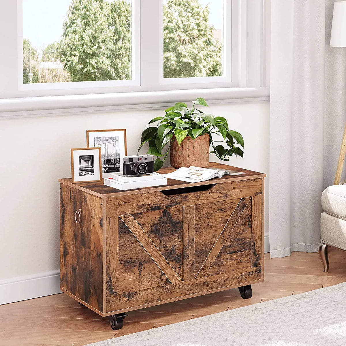 Storage Brown Sturdy Bench, Safety Storage U-Shaped Hinge, Bench Shoe Supports Assembly, Storage on lb, Trunk Rustic Wheels, Bench, Opening, Wooden Movable, FG74CW01 WAGEE Chest, Entryway 220 Easy