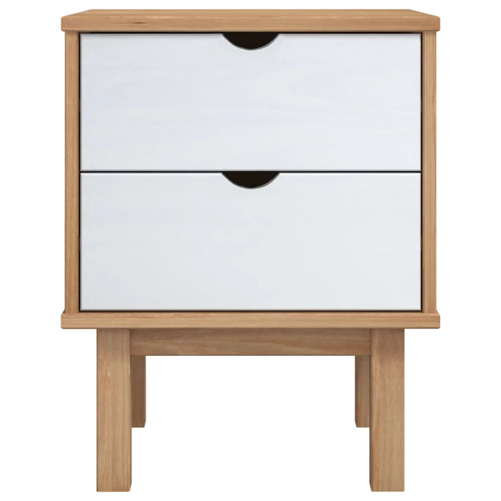 Solid Brown&White Pine Htovila OTTA Wood Cabinet 18.1"x15.6"x22.4" Bedside