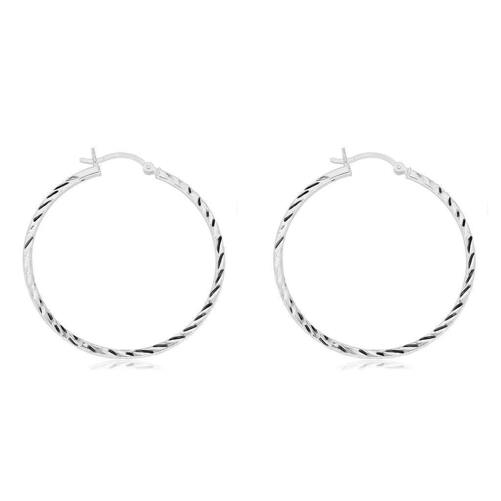 Silver Sterling Diamond-Cut 925 Earrings AVORA Hoop 40mm