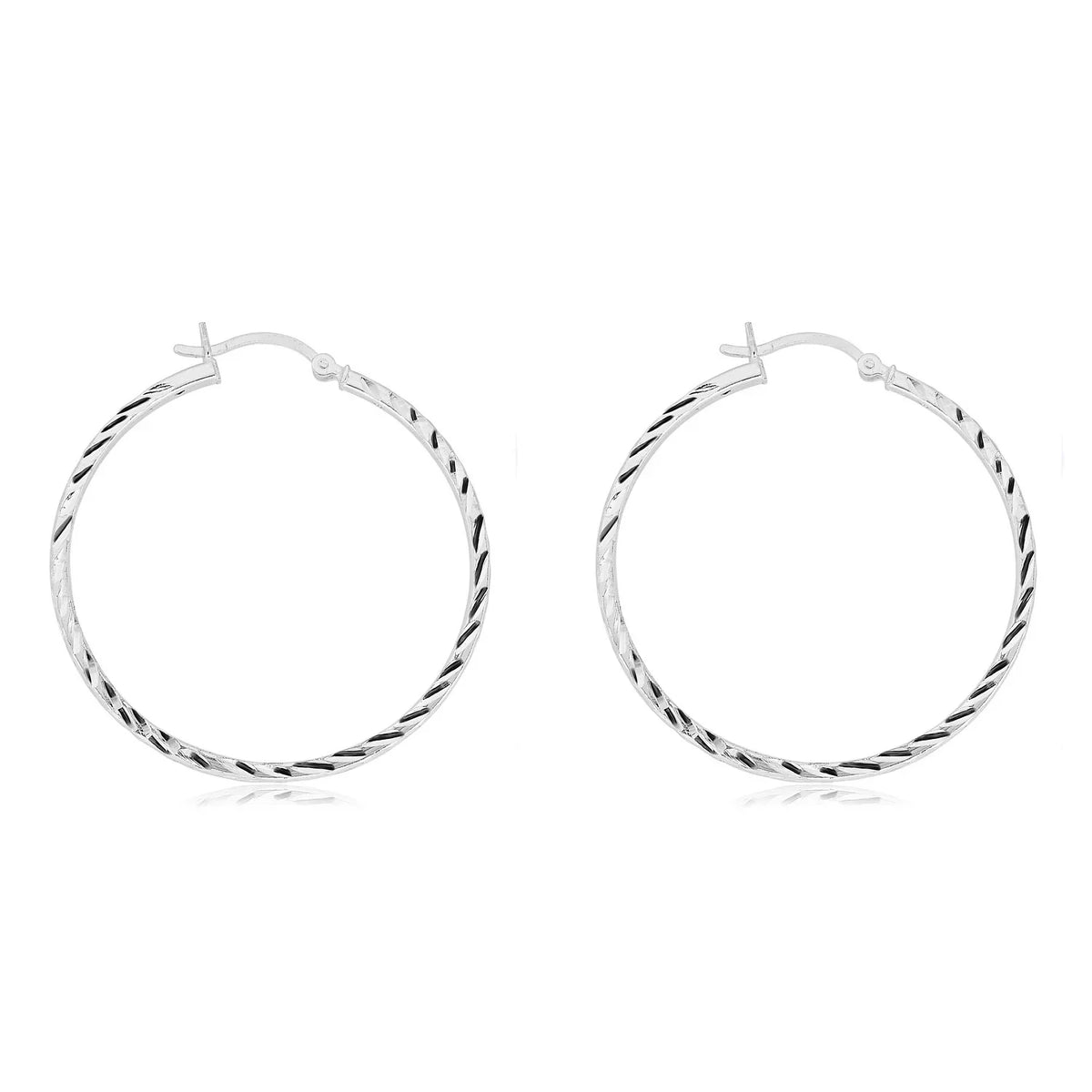 Silver Sterling Diamond-Cut 925 Earrings AVORA Hoop 40mm