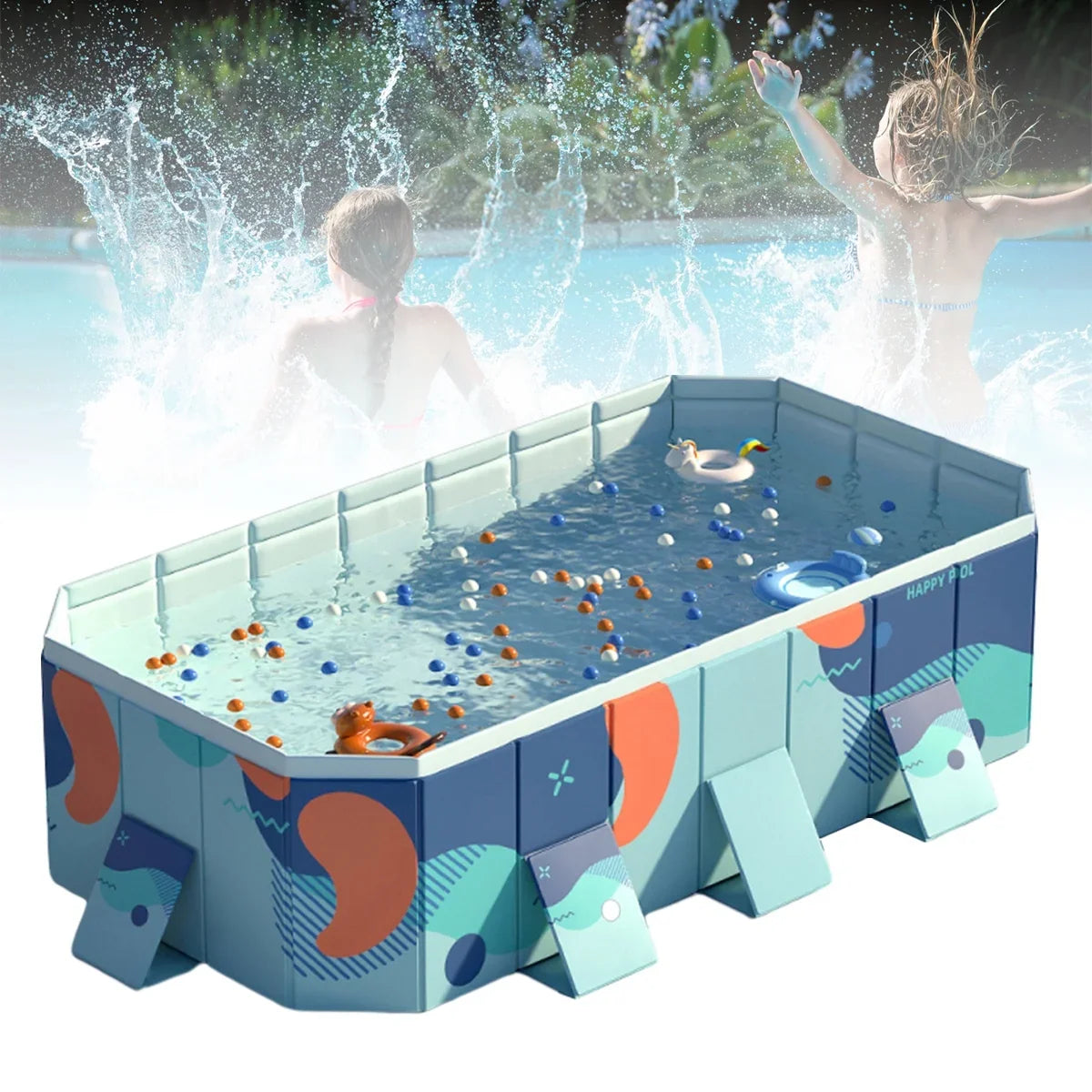 Backyard(Blue) Collapsible Ground Above Swimming Garden Kiddie 113" for ANJORALA Pool Pool Non-Inflatable