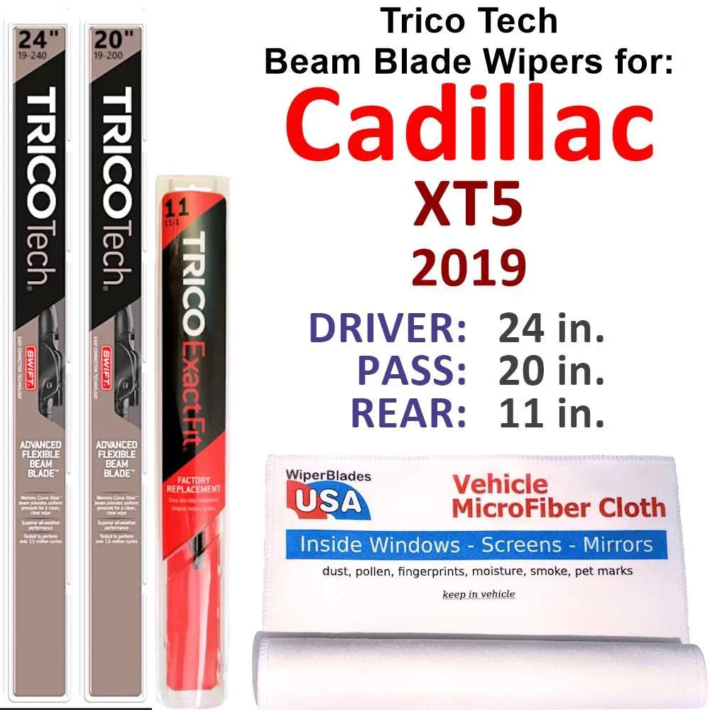 XT5 Beam 3) Premium w/Rear Blade Cadillac of (Set Wiper Wipers 2019
