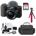 Camera Kit (Black) Items) Card Mirrorless Bag ZV-E10 64GB + (5 Flexible Cleaning Transcend Sony + Camera Bundle |16-50mm with Memory + Lens Tripod