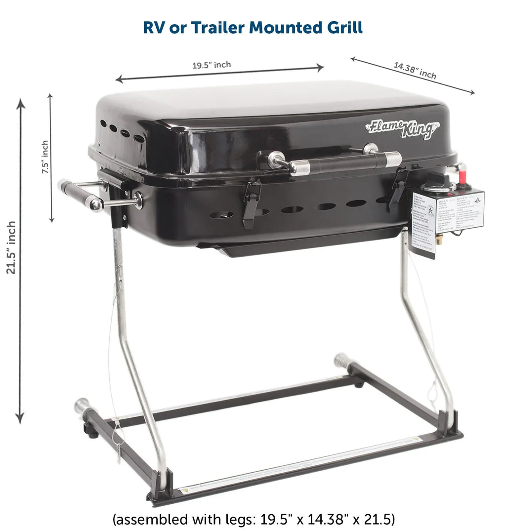 Motorhome Flame RV/Trailer King System, Bracket with Mounted Gas BBQ Grill YSNHT400 Grill Black,