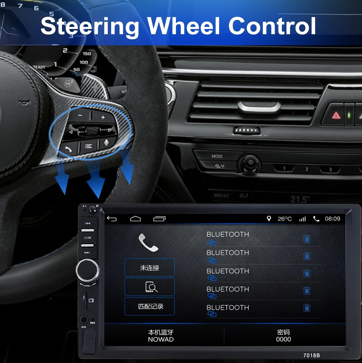 Din 2 Reversing MP5 HD Bluetooth Car Player Touch Double Camera with Player, Backup Inch Car Stereo 1080P Radio 7 Screen Video