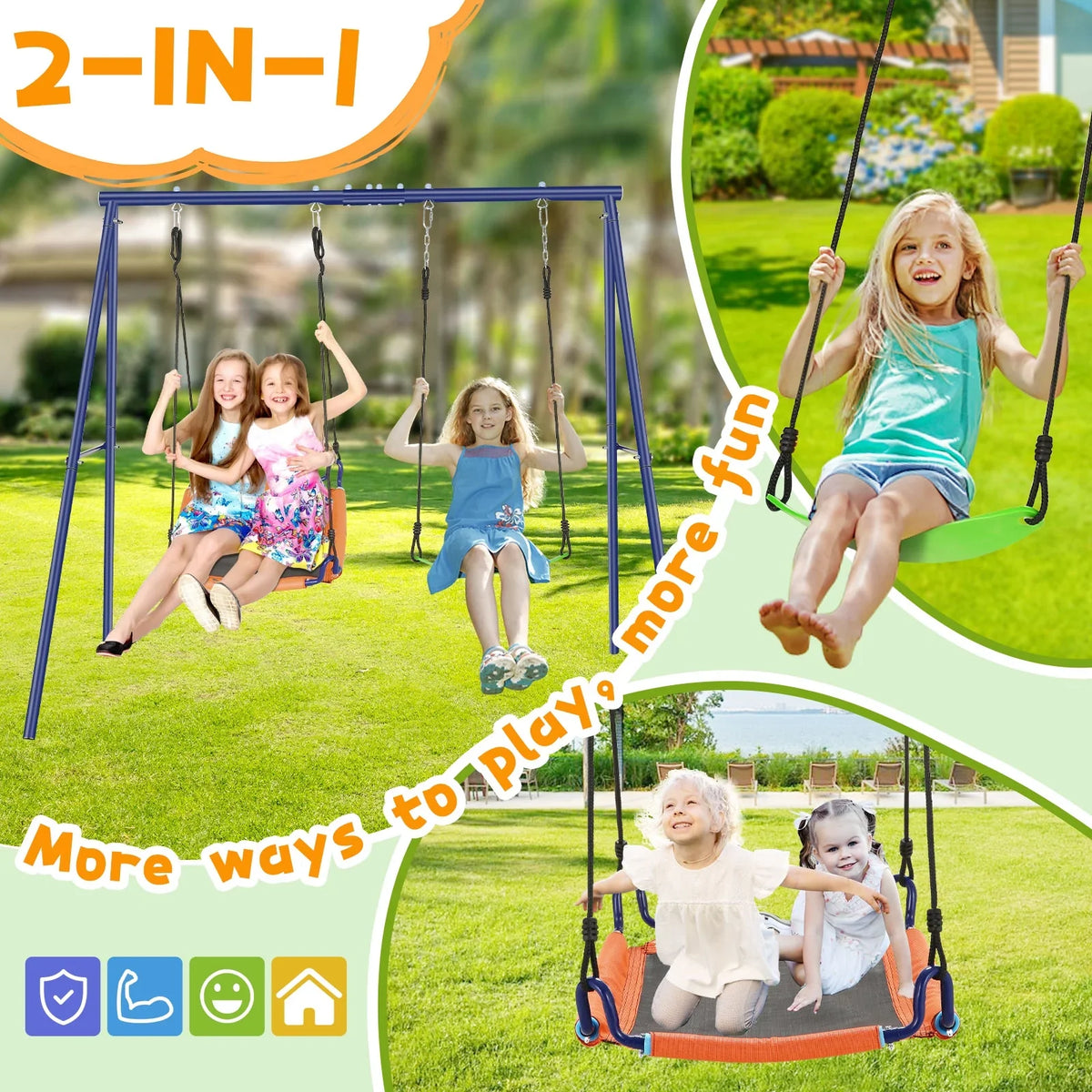 with Set 2-in-1 1Saucer Kids Outdoor 1Belt Swing Swing Swing Sets & Seat, Adjustable Set 440lbs Backyards, for with Swing Qhomic Swing Seat