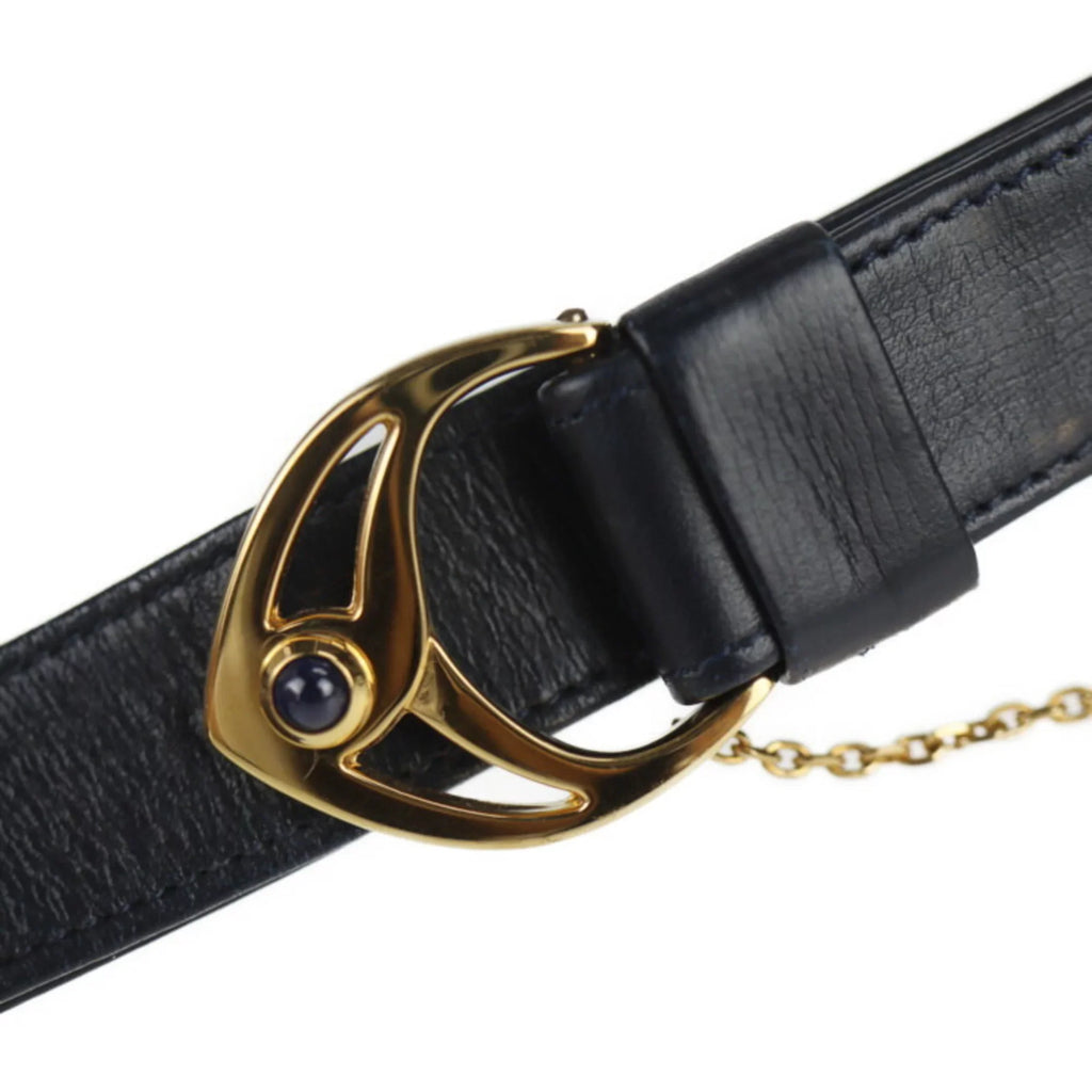 Pre-Owned line calf navy Cartier bag (Good) shoulder 2WAY dark CARTIER clutch leather sapphire