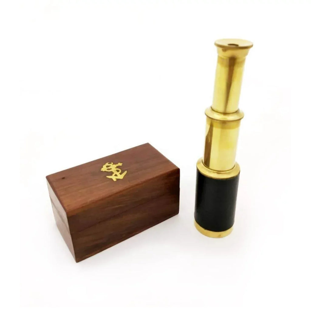 Box Brown Wooden Saltoro Brass with Gold - Telescope Small and Sherpi Pullout