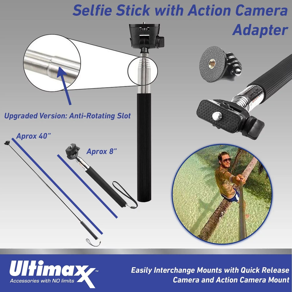 & Bundle / Multi-Adjustable 64GB Bundle) Mini Mount, Pipe Selfie-Stick Black MicroSDXC, Extreme HERO11 Grand More Ultimaxx (27pc Includes: GoPro Much - Bike