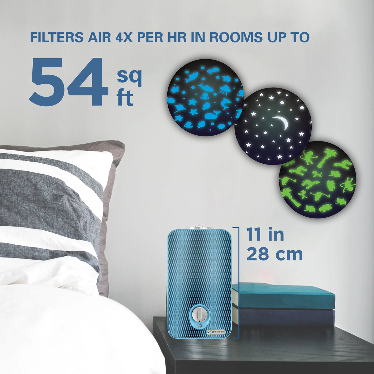 Air Filter, UV-C, Projector, Night HEPA AC4150BLCA Light Purifier with GermGuardian 54 ft., Sq.