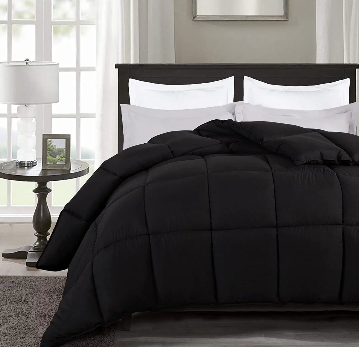 Quilted Comforter Black) King (Cal Tabs Fill Microfiber Stitch - King, Box All Chezmoi Insert Alternative Plush Season - Corner - California Collection Down Size Duvet with