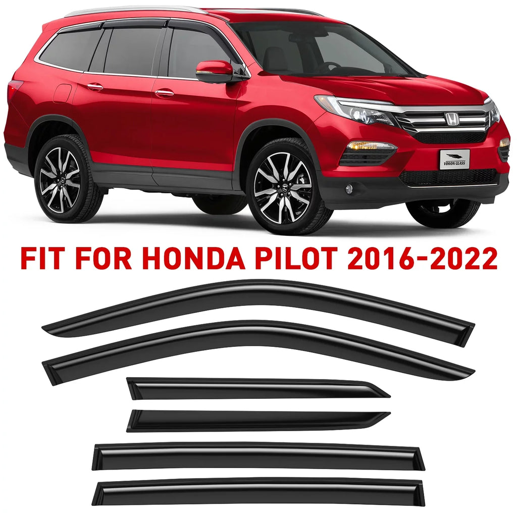 Rain Visors, Vent Extra - Voron Pieces Window 6 Guards for 2016-2022, Durable Pilot 100488 Window Honda Deflectors, Tape-on Glass
