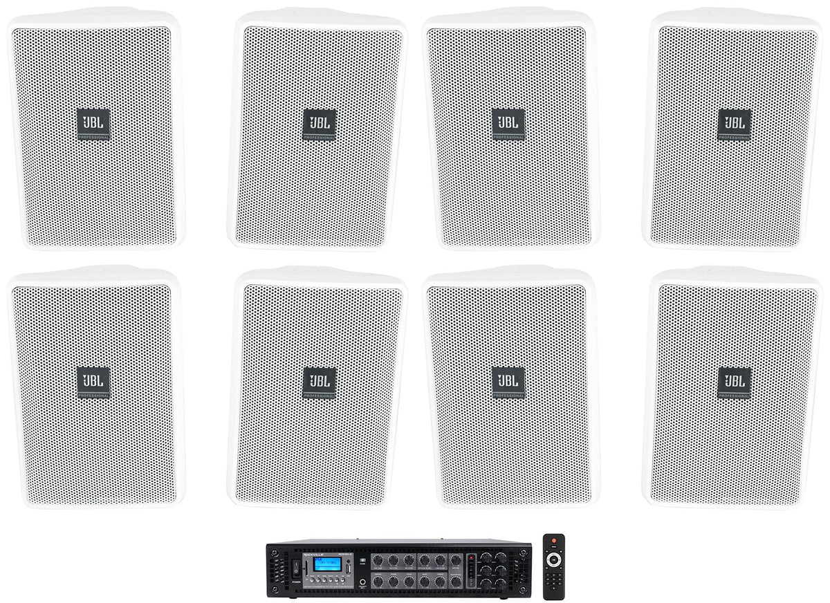Wall Indoor/Outdoor Commercial 3" + JBL Control Amp White Speakers 23-1 70v (8)