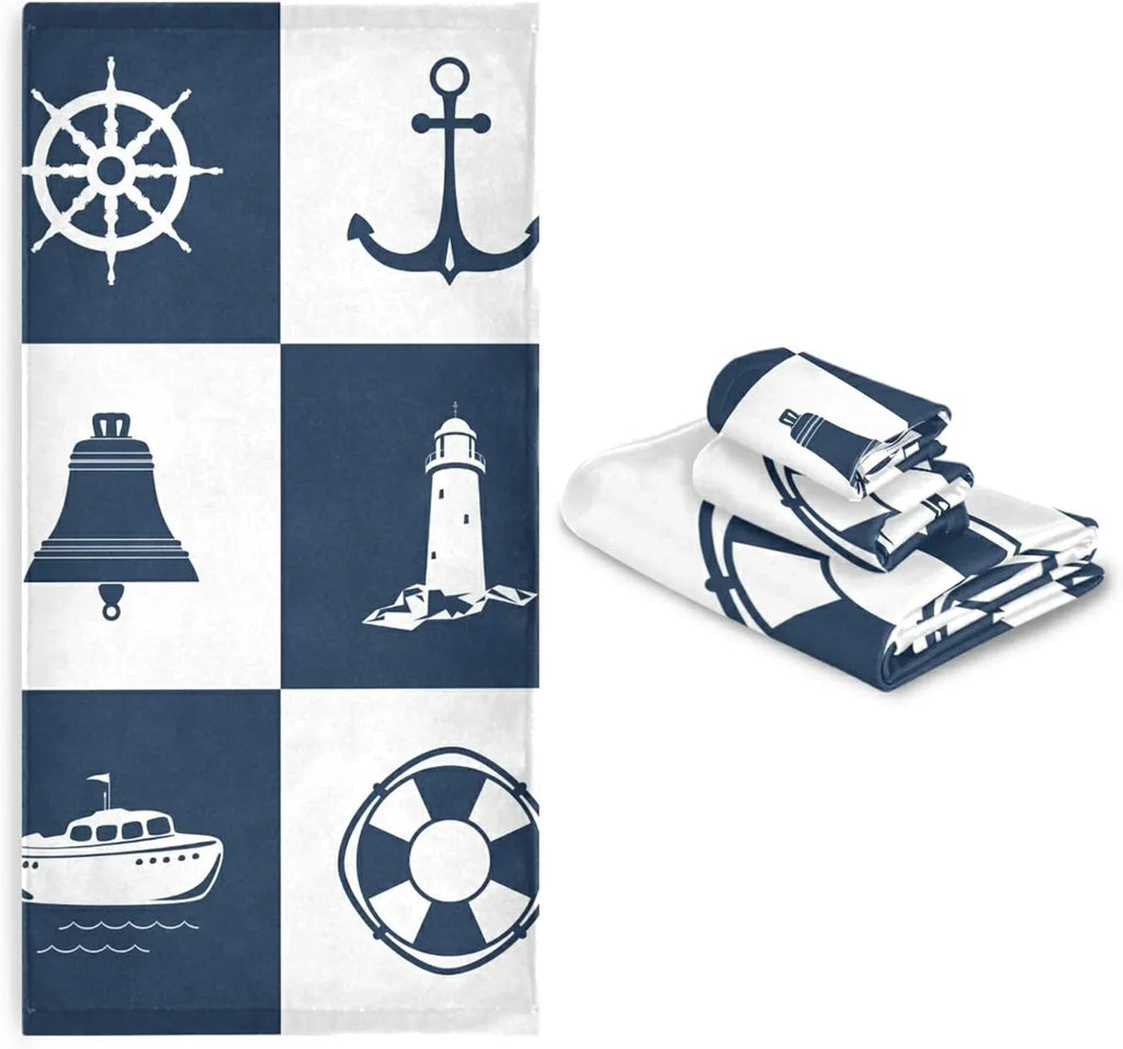 Cotton Soft Bathroom Anchor Absorbent Sets 3 Vessel Towels Fingertip Decorative Checked Lighthouse Bath Hand Sailing for Towels Towel Piece Bestwell