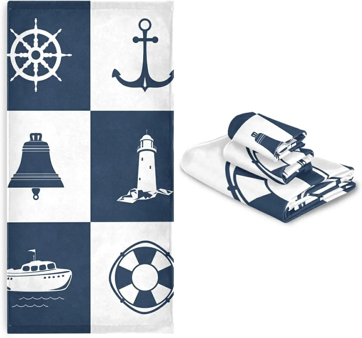Cotton Soft Bathroom Anchor Absorbent Sets 3 Vessel Towels Fingertip Decorative Checked Lighthouse Bath Hand Sailing for Towels Towel Piece Bestwell