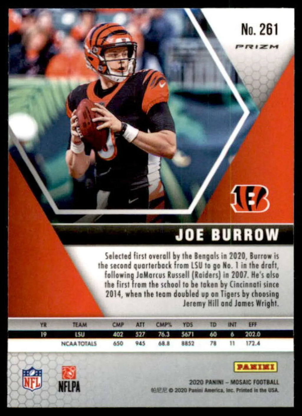 Card Panini Mosaic DEB #261 Joe 2020 Burrow