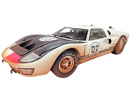 #98 Collectibles Version) 1966 GT-40 by Ford Diecast (Dirty Race Black Model 1/18 Car MK II with After Hood White Shelby