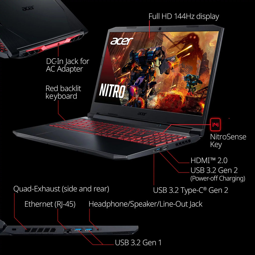Laptop 3050 GPU 6 Gaming SSD Laptop Killer | RTX Ti Acer | GeForce i7-11800H NVIDIA | Wi-Fi Display 5 Keyboard | Nitro 144Hz | NVMe | FHD AN515-57-79TD 15.6" Backlit DDR4 | 512GB Core IPS 8GB Intel