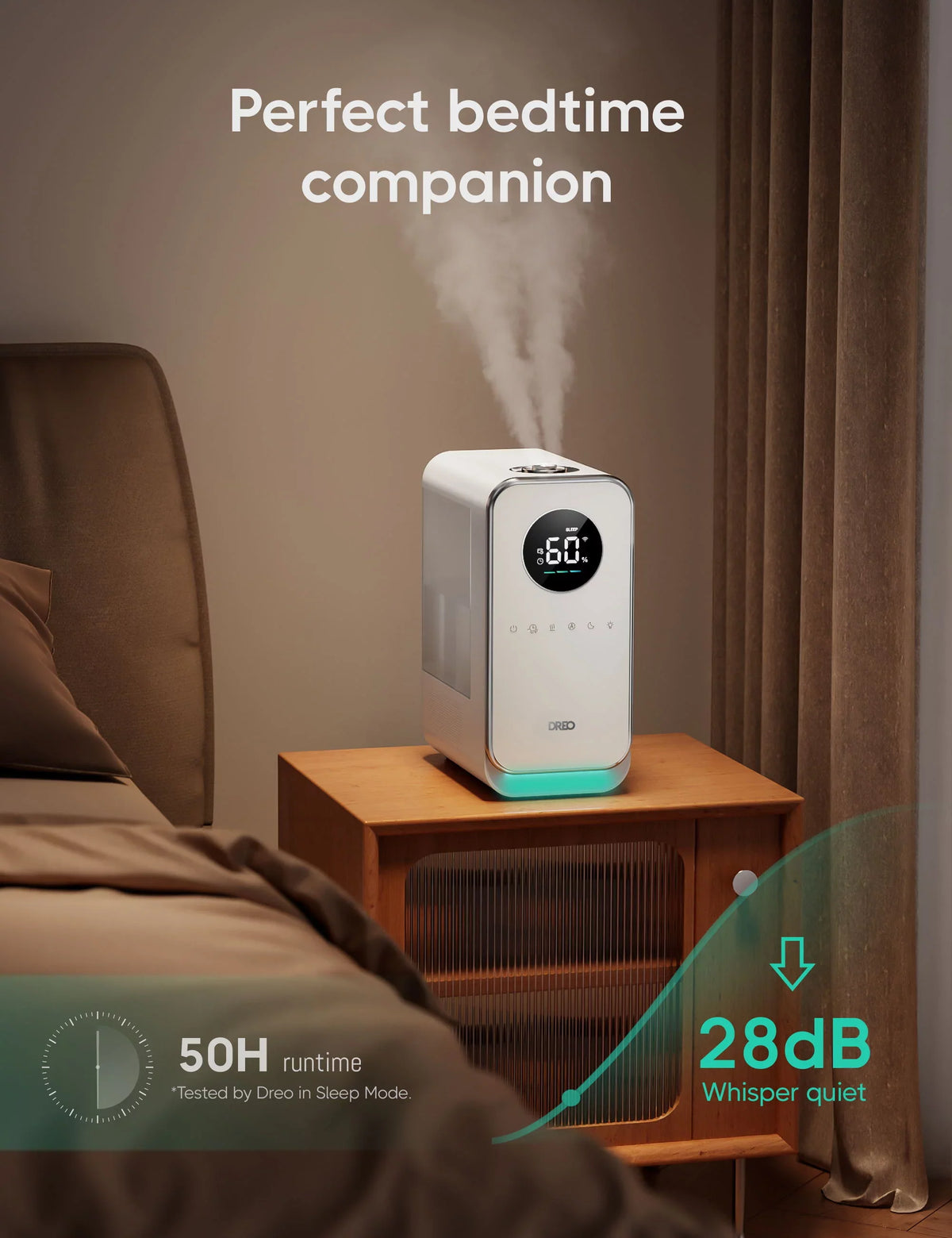 Humidifier, Humidistat, 5L Control, LED Dreo Auto Humidifiers, Mode Timer, Display Sleep Top-Fill Quiet Smart App With Mode,