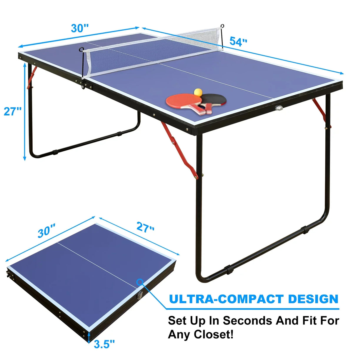 Pong Table Ping Table 2 Tennis Net, Portable Balls and Tennis Foldable Table 3 with Set, for Table Tennis Table Table Kids, Indoor Adults Paddles Outdoor Midsize &