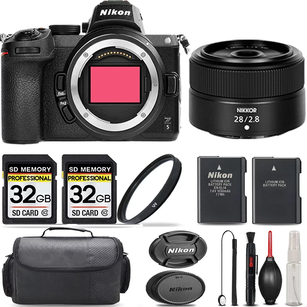Case Version UV + Lens f/2.8 + International Filter Nikon + Mirrorless Battery Z5 28mm Extra Kit 64GB + Cleaning with Storage Backup - +