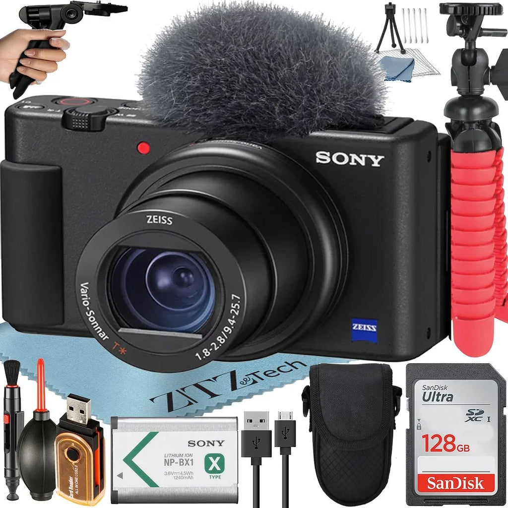'+ Accessory Bundle Camera 128GB Sony ZeeTech Memory (Black) + with SanDisk Vlogging Tripod ZV-1F Card