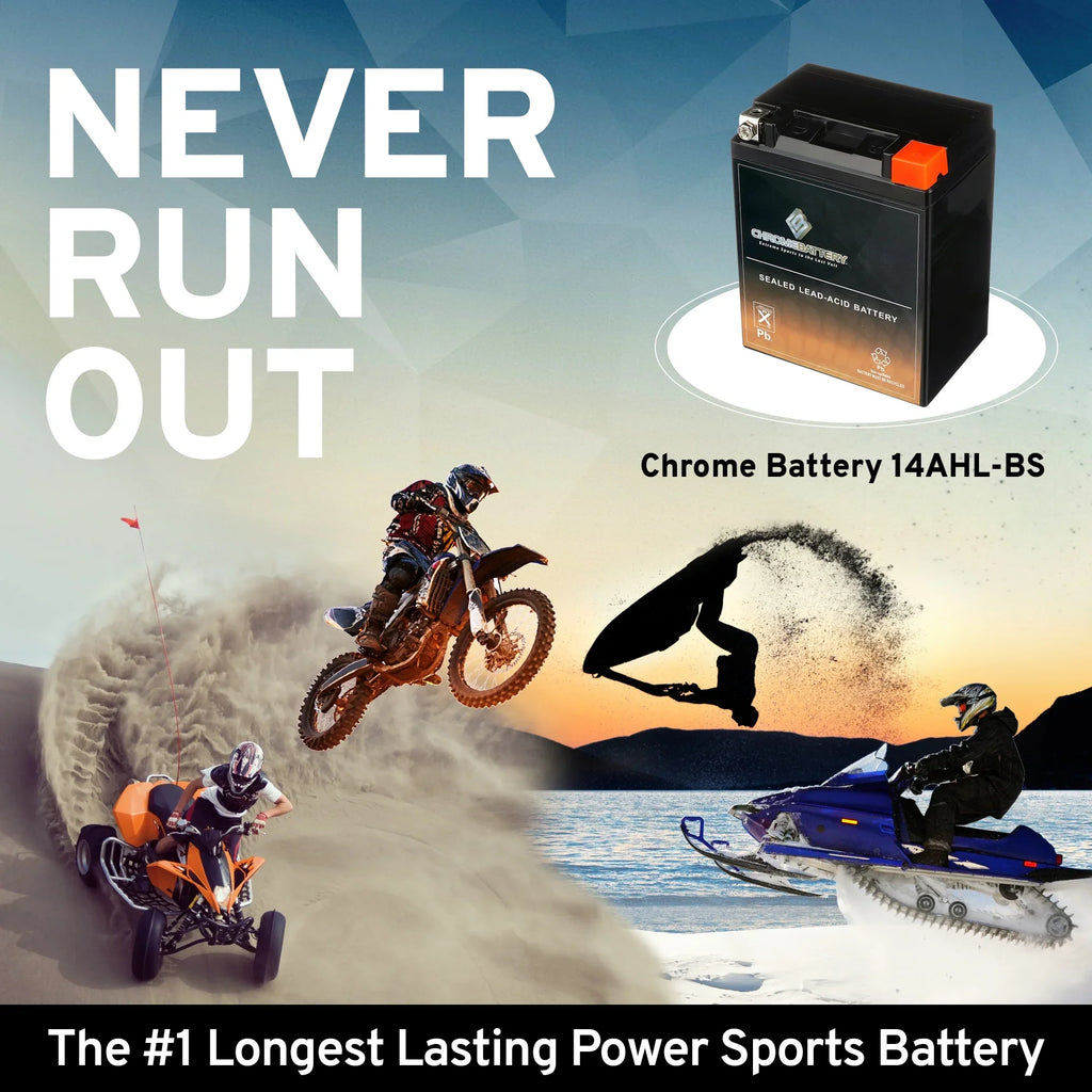 Battery CCA) Volt,12 12 Ex500-a for (14AHL-BS 210 Kawasaki Ah, Chrome Motorcycle 1993 YTX14AHL-BS Battery 500cc