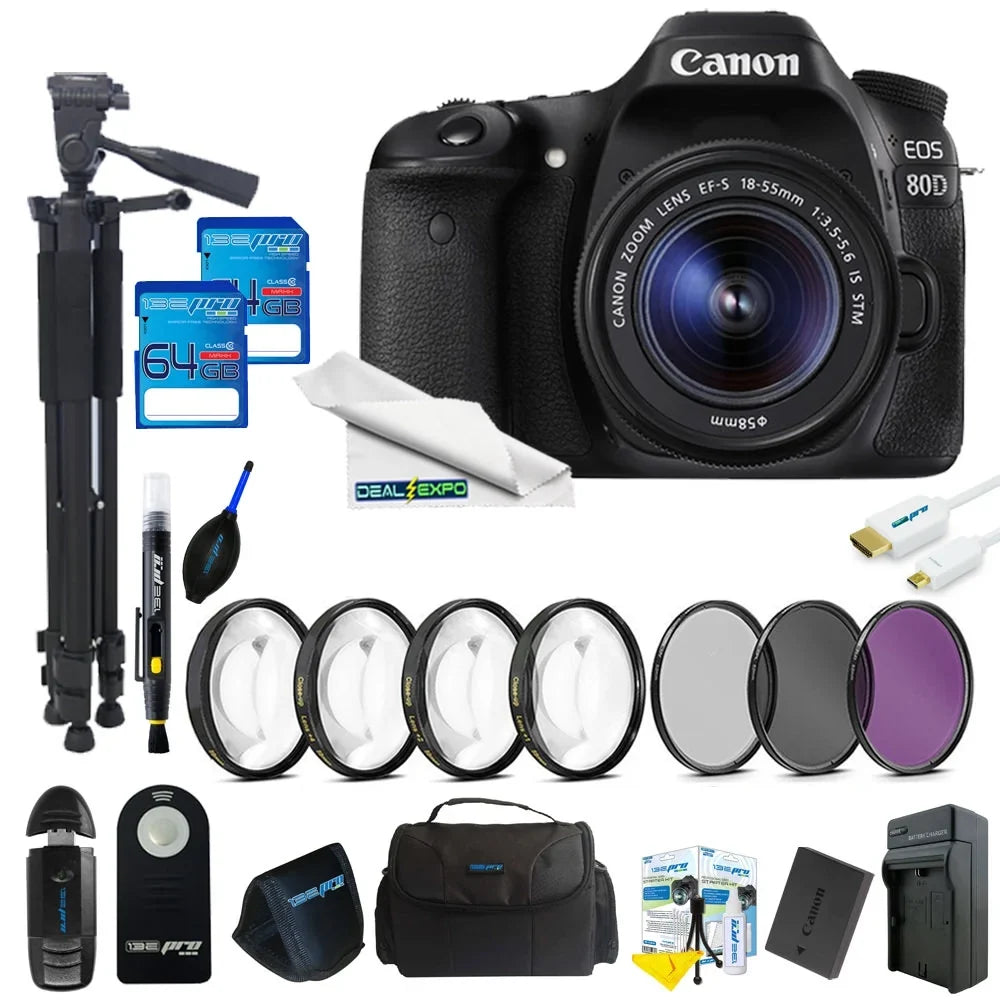 Expo 18-55mm 80D + Canon Kit Camera 64GB Lens EOS DSLR with Advanced