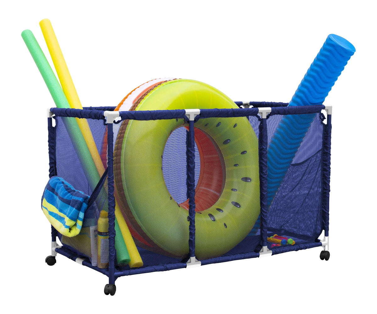 Balls 25" Kids Organizer L Floats Blue 563009 Pool / 28" Toys, and Rolling Equipment H), Height, Storage Holder, x Mesh Bin, White Large, Style Noodles W (43" x