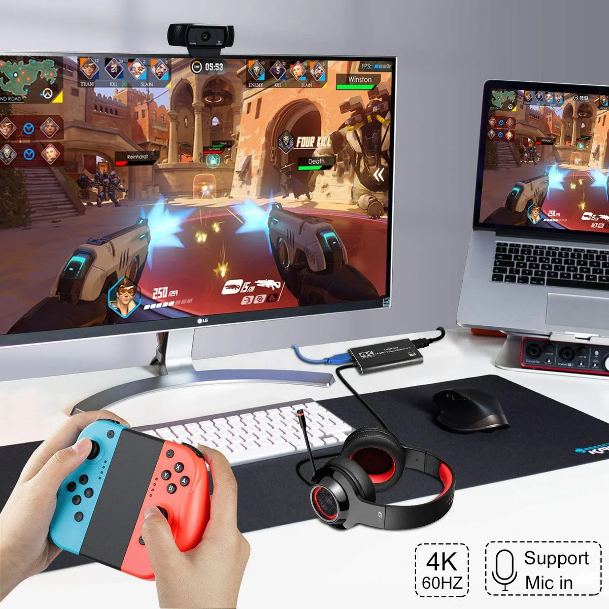 OBS System Linux Support 60HZ ANSTEN Device and USB3.0 Windows Recording Xbox Twitch Streaming Capture Capture for Video OS Card, to YouTube HDMI PS4 Use X Game Game 4K One