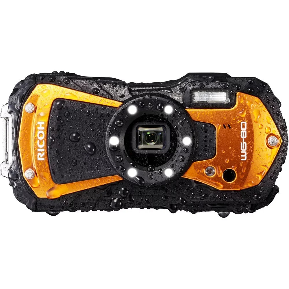 64GB Card + Pro with (Orange) Digital Cleaning Ricoh + Wallet SD Reader 6Ave Selfie Card Case Kit + Memory + Stick Small Memory Camera WG-80 Extreme Waterproof + Card