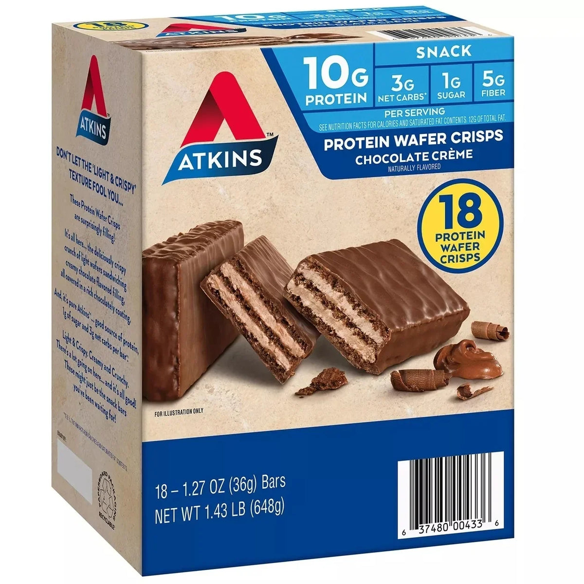 Chocolate Wafer Ounce Creme Protein (Pack Atkins Crisps 18) of 1.27