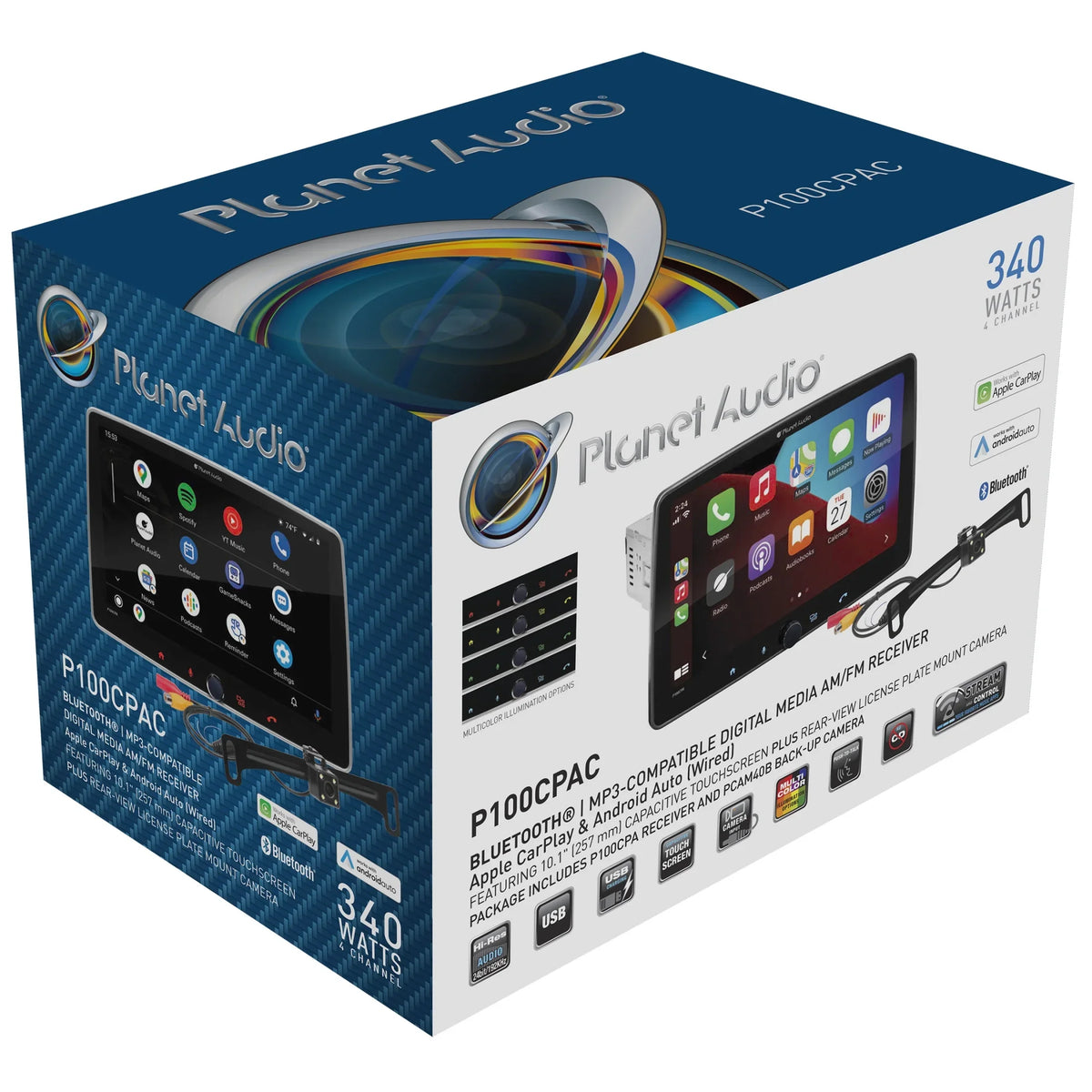 Camera Stereo AM/FM No Din, Auto, Bluetooth, Android CD Apple Backup - Touchscreen, Inch Radio Single CarPlay, Car Receiver, P100CPAC DVD Audio Planet Player, 10.1
