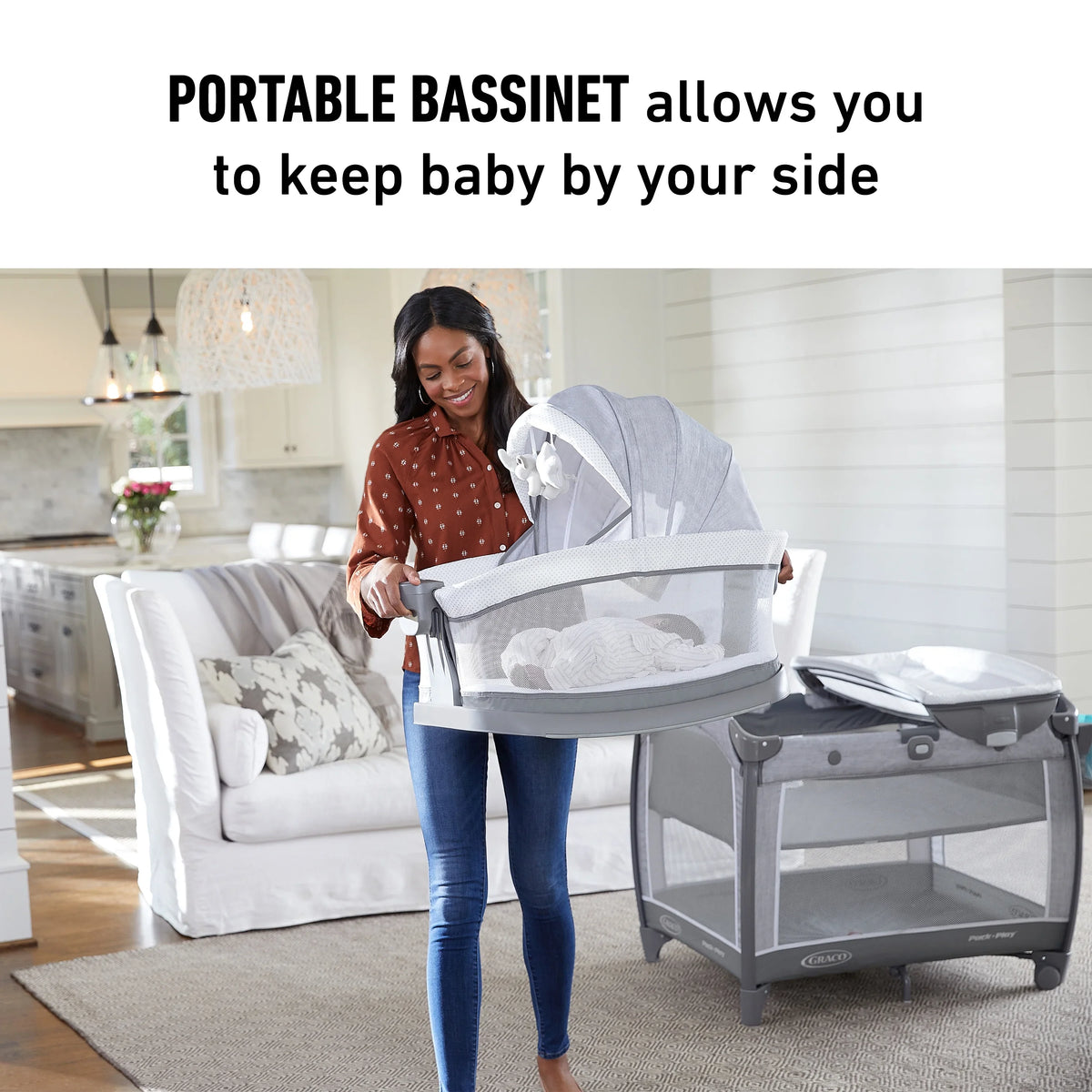 Play Flat Playard,Grey, Deluxe Pack Unisex Bassinet 'n Graco Day2Dream